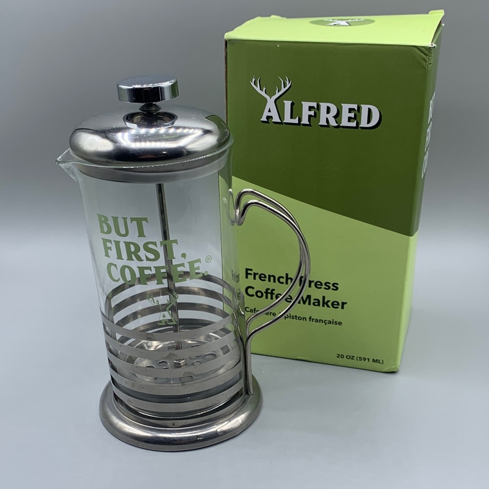 Alfred French Press Coffee Maker But First Coffee 20 oz.